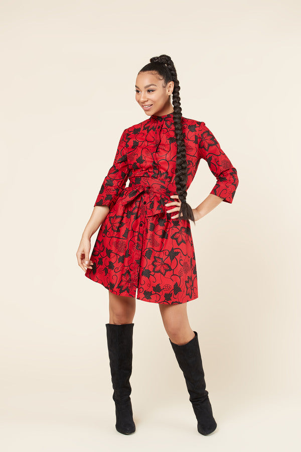 Midi Shirt Dress | Floral Red Dress | Nabz Saad